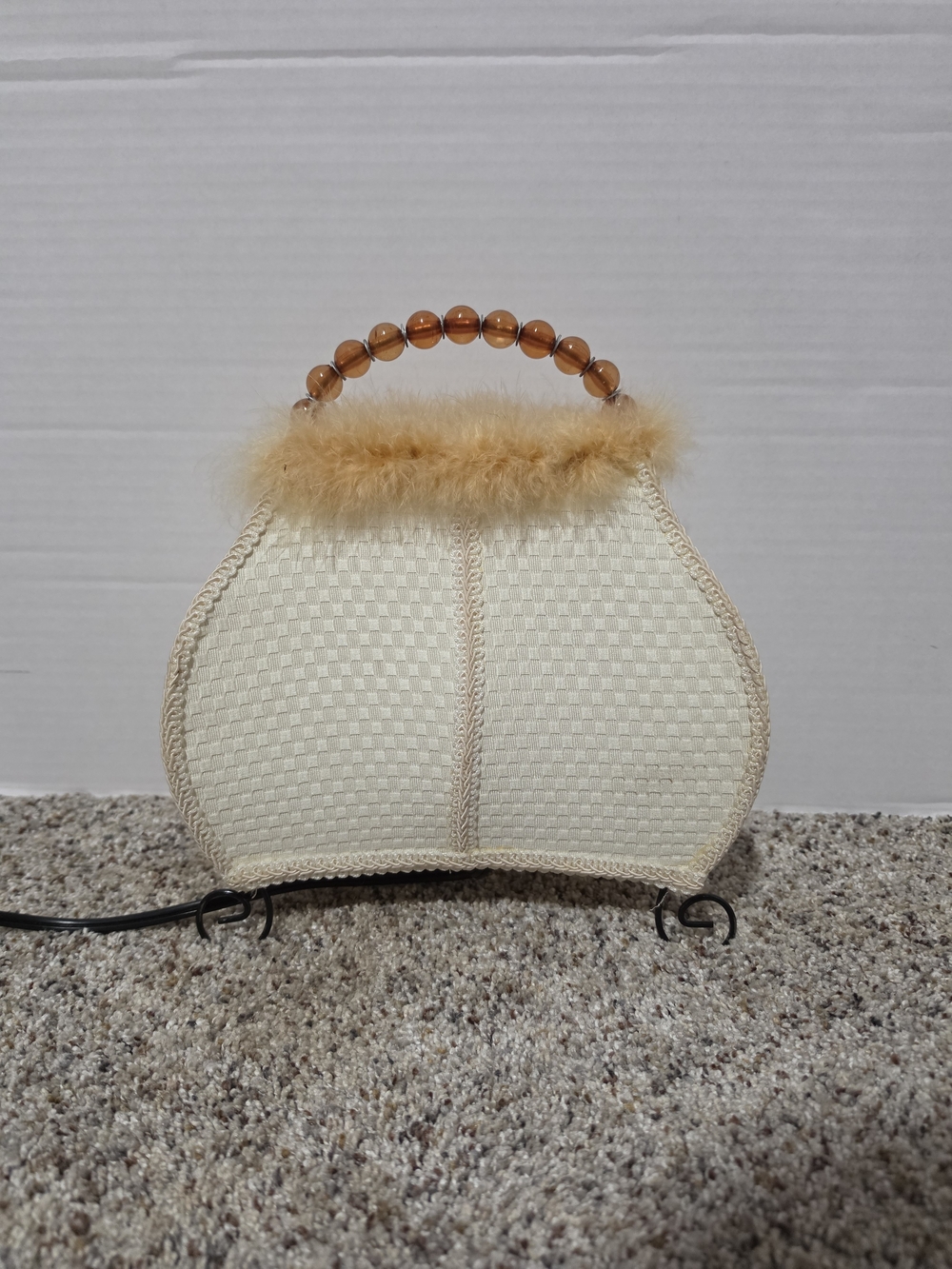 Whimsical Decorative White beaded handle decorative Purse Table Lamp